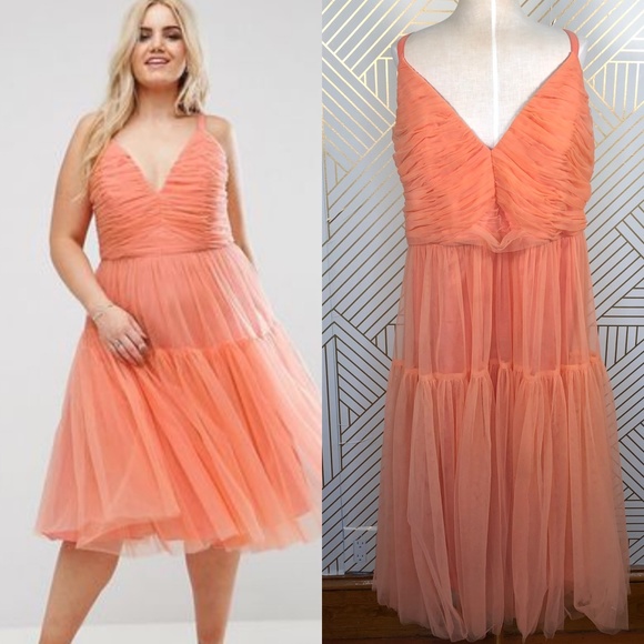 ASOS Dresses & Skirts - ASOS Curve Tulle Midi Prom Dress in Coral